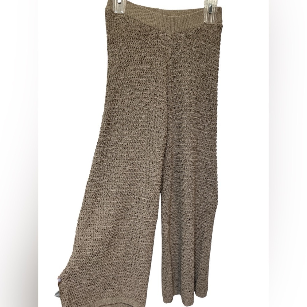 Zara Tan Knit Wide-Leg Pants
